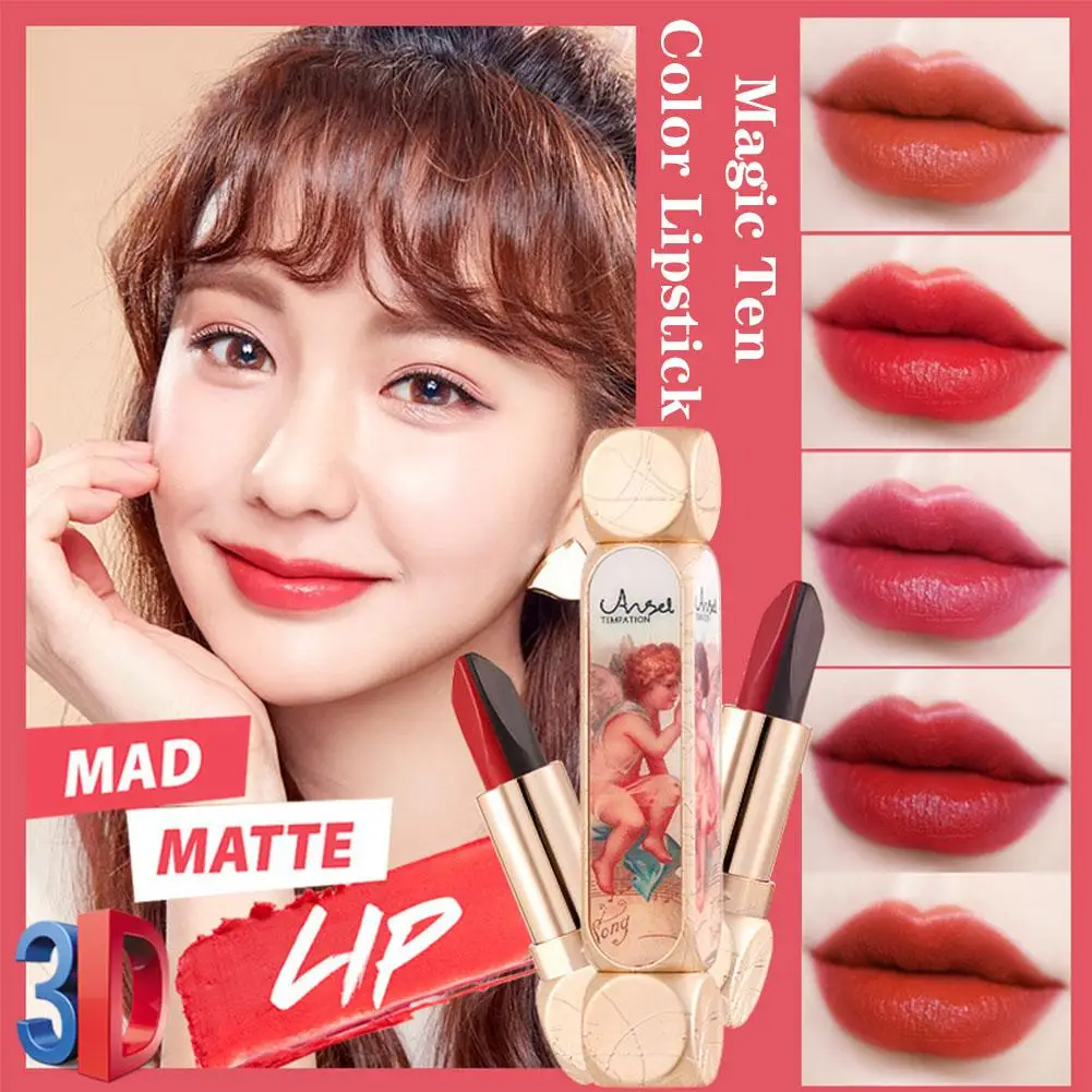 Lápiz labial de Ángel de 10 colores, mate, blanco, taza antiadherente, cambio de Color, hidratante, duradero, impermeable, sedoso, Multicolor, maquillaje de labios