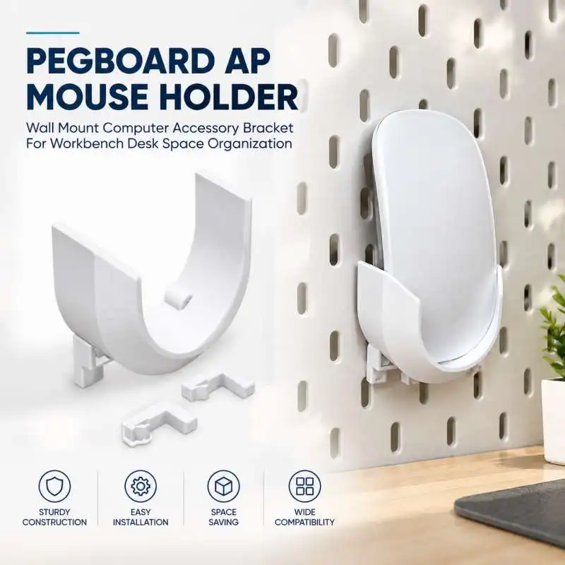 Pegboard AP Mouse Holder Wall Mount Computer Accessory Bracket For Workbench Desk Space Organization