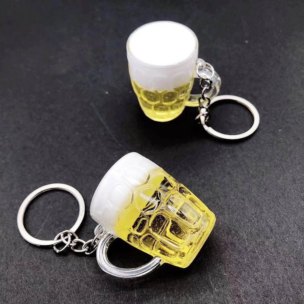 

500PCS Resin Beer Cups Keychain Car Keyring Key Chain For Car Bag Key Rings Pendant Jewelry Accessories Gift