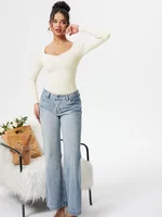 Autumn Winter Women's Long Sleeve Square Collar Bodysuit Solid Color Casual Ribbed Bodysuit Elastic Knitted Slim Bodysuit - Image 4