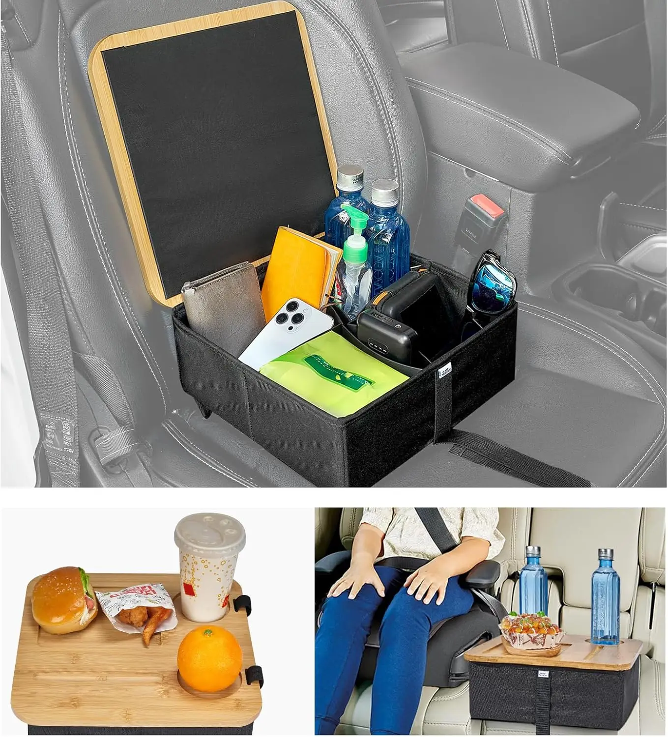 

2 in 1 Upgraded Car Food Tray Detachable Eating Tray with Adjustable Dividers Organizer Multifunctional Car Tray with Pen Holder