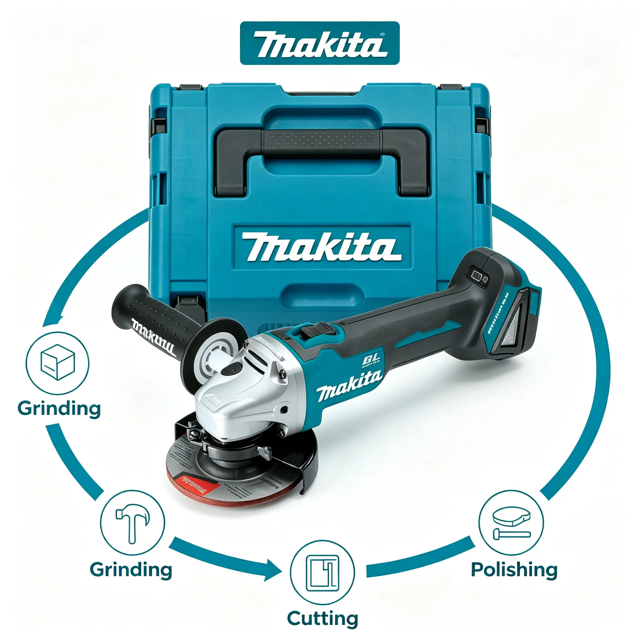 Makita DGA404 Wiederaufladbarer Bürstenloser Winkelschleifer 125mm 18V Lithium-Akku Elektrischer Schleifer für Schweißreinigung, Schneiden und Polieren