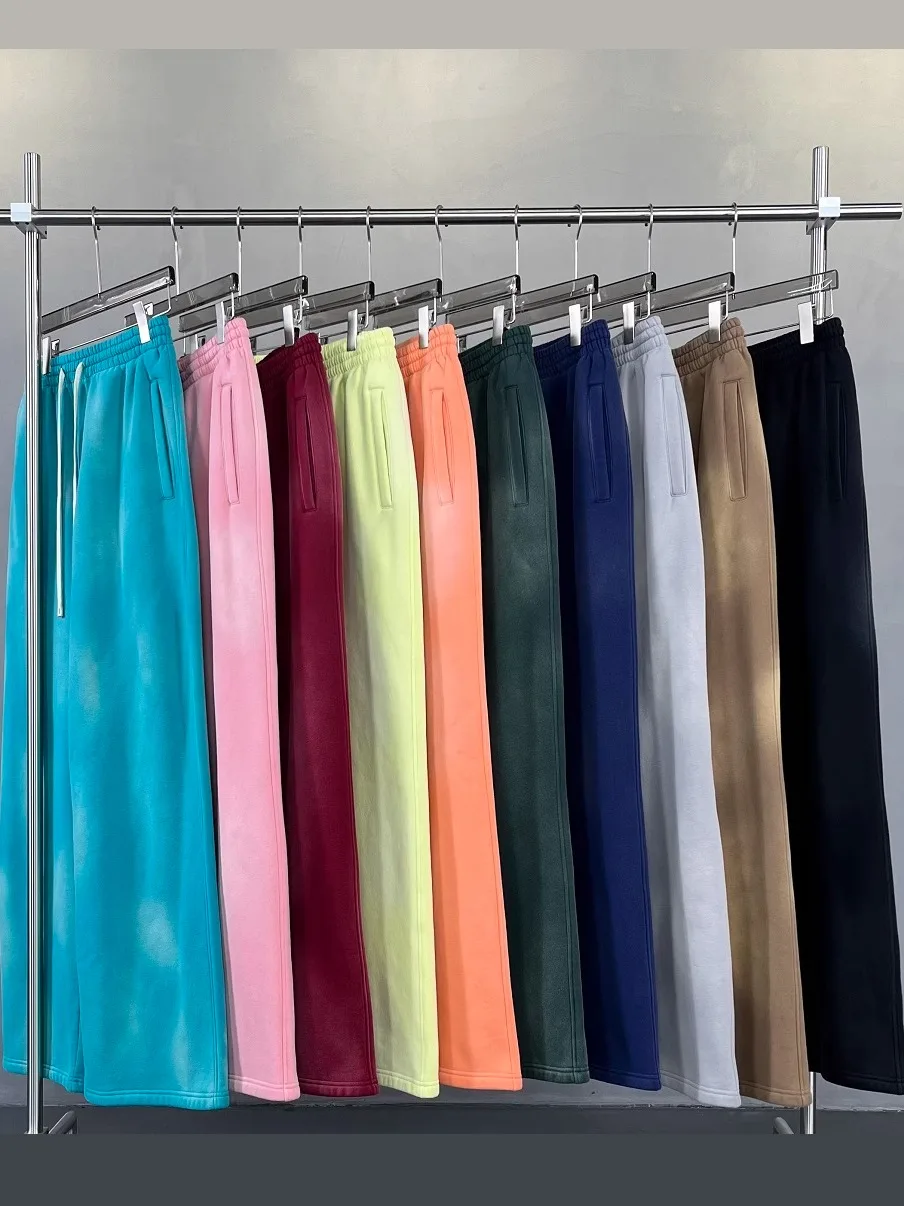 

Kanye Street Sle Distred Straight Leg adient Color Fce Lined Pants Loose Casual Long Trousers for Men