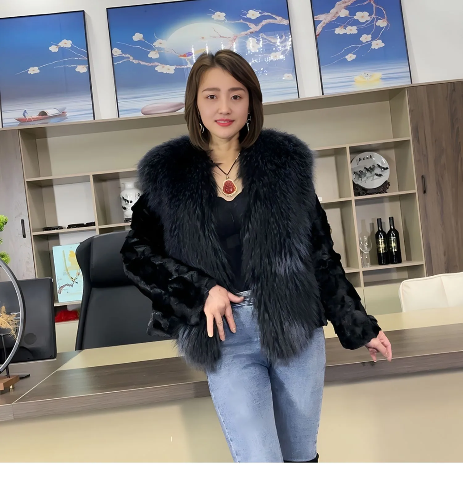 

Hot selling fashion new raccoon fur collar autumn and winter imported mink fur women's short high-end mink fur coat