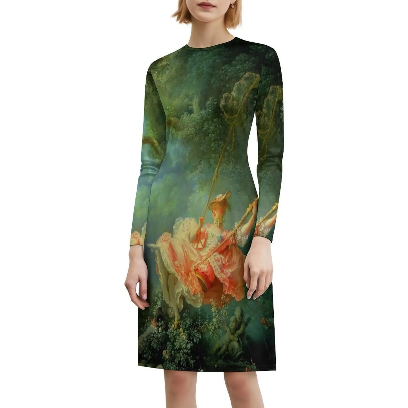 Jean-Honoré Fragonard " The Swing (L'Escarpolette ) ( فستان نسائي للحفلات ملابس عصرية مطبوعة للنادي للإناث #6