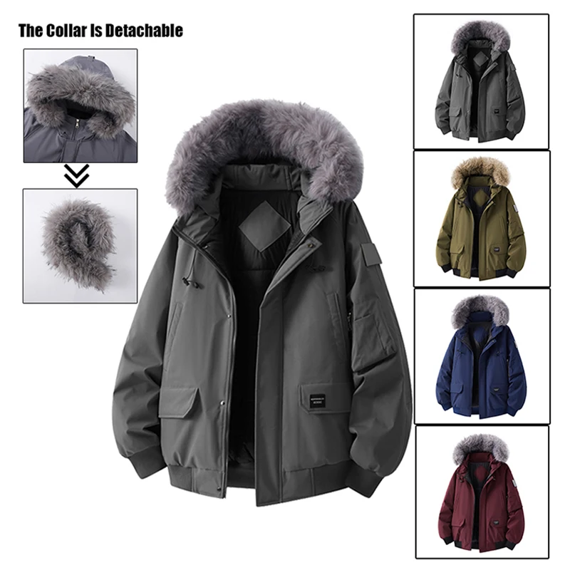 Winter Outdoor Windproof Hooded Jacket Men's Fashion Casual Thickened Hoodie Coat Big Pocket Warm Cotton Clothes Loose Jackets