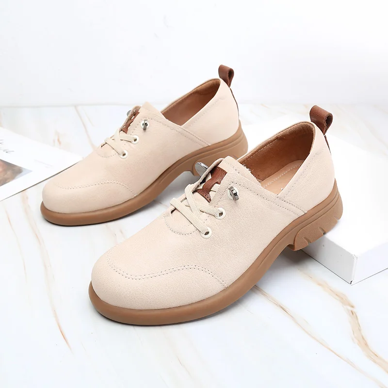 Vintage English Style Small Leather Shoes Women\'s Spring Soft Leather Flat Large Size Women\'s Shoes Four Seasons Deep Shoes