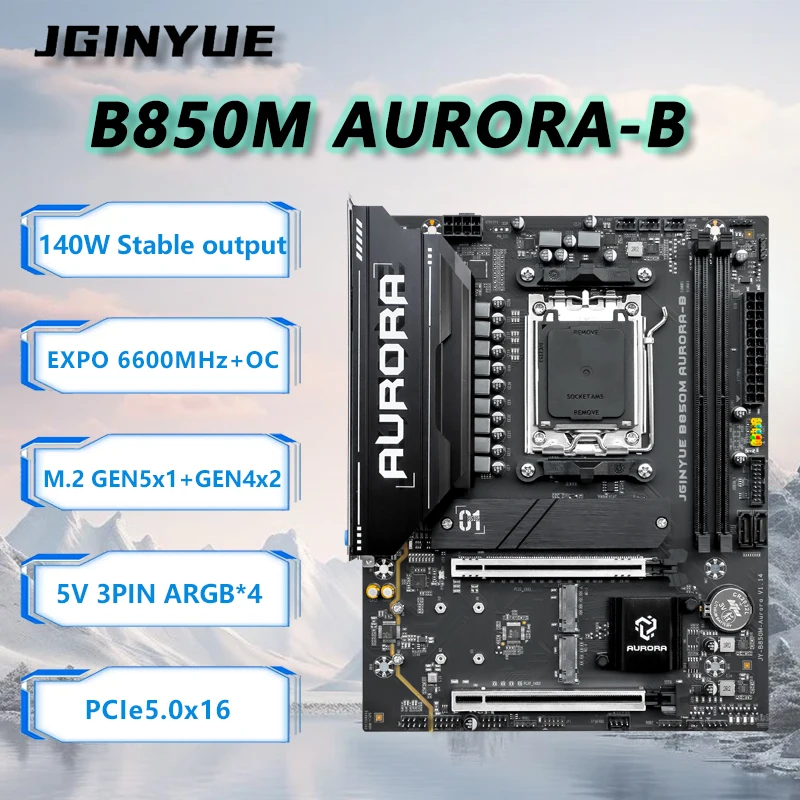 JGINYUE B850M AURORA-B New Motherboard M-ATX For AMD® Ryzen 7/8/9000series Desktop PC DDR5 RAM PCIe5.0 Game Office Video No-WiFi