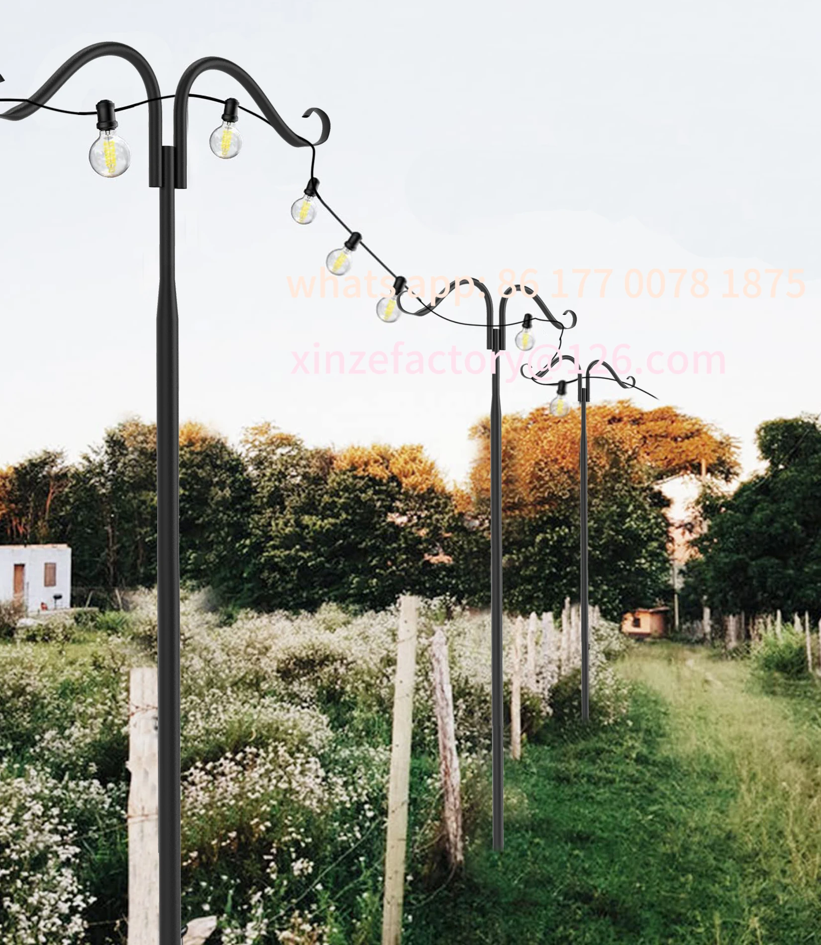 Customizable 2 Pack Outdoor String Light Poles Stand Poles for Hanging Outside String Lights Adjustable Metal String Light Pole