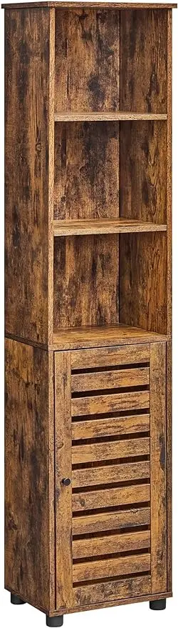 

Bathroom Tall Cabinet, Storage Cabinet with 3 Open Compartments and 2 Adjustable Shelves Behind The Door, Floor Cabinet