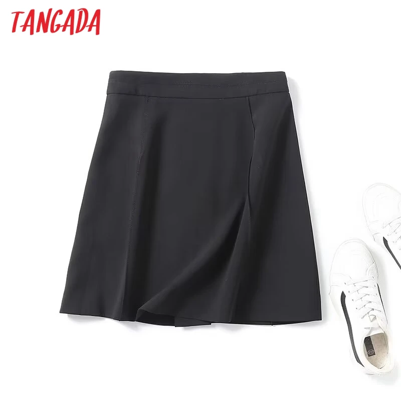 Tangada Spring Women Black Skirt Zipper High Waist Pleated Mini Skirt 4C306