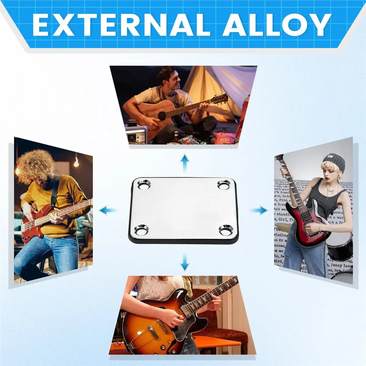 

Carefree- 3PCS Heavy Duty Steel Rectangle Neck Plate 4-Hole Neck Joint Board for Guitar Bass