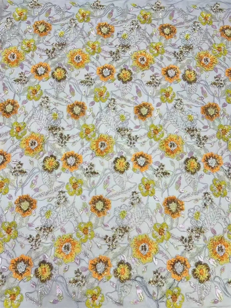 Luxury Sequins French Handmade Embroidery Lace fabric Shining Colorful Embroidery Lace Fabric High Quality Wedding Dresses