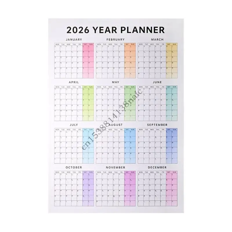

594F 2026 Wall Mounted Calendar Yearly Planner Dated 2026 Full Year to View Calendar Planner for Goal Plan Tracking 75x53cm