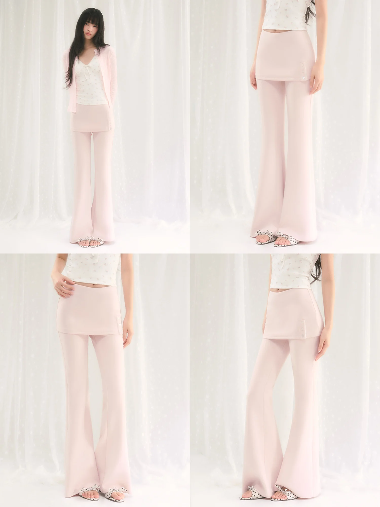 Weekendhub Korean Style Pleated Micro Flared Pants Women's Casual Trousers Pink Color Layered Wear Spring Summer New Arrival