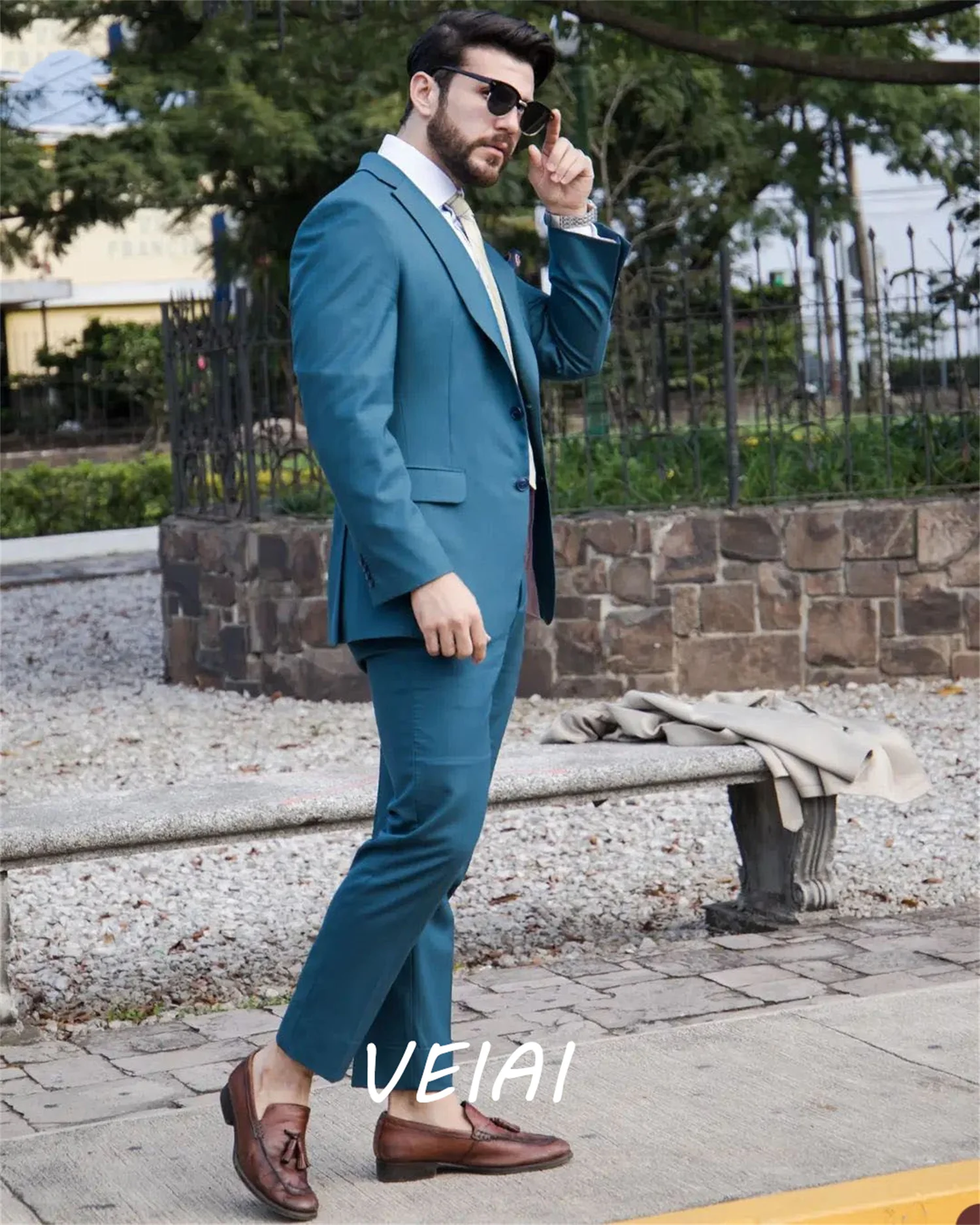

CustomizedPeacock Blue Men Suits 2 Pieces Business Office Suit for Men Single Breasted Blazer Sets Wedding Groom Tuxedos Jacket+