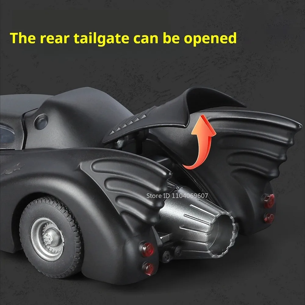 1:32 Batmobile 1989 Model Toy Sports Cars Alloy Diecast Miniature Supercar Sound Light Shock Absorption Pull Back for Boys Gifts