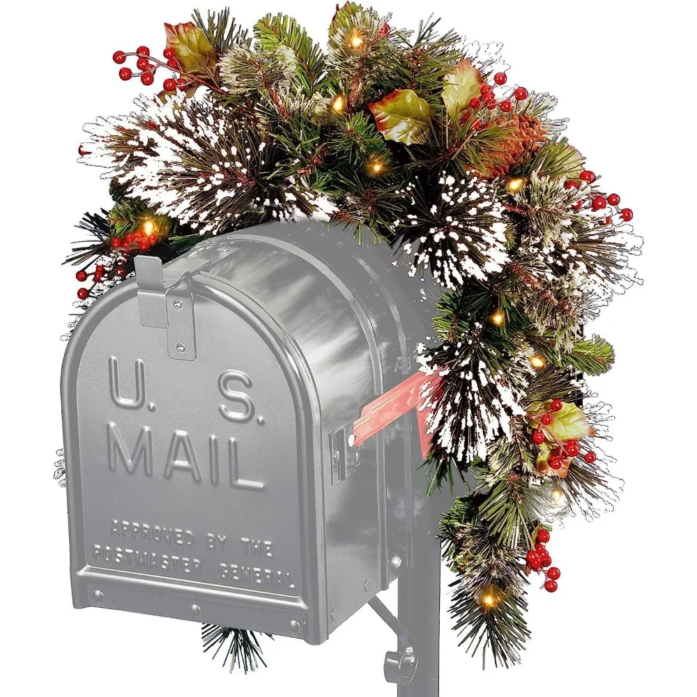 

3-футовый почтовый ящик Wintry Pine с красными ягодами, конусами, снежинками и 15 мягкими белыми светодиодными фонарями