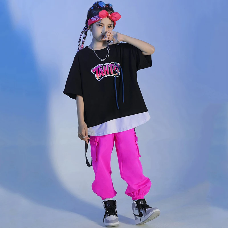 Modern Hip Hop Dance Clothing Kids T-Shirt Loose Hip-Hop Pants Girls Jazz Dance Kpop Outfit Boys Drum Performance Costume BL8688