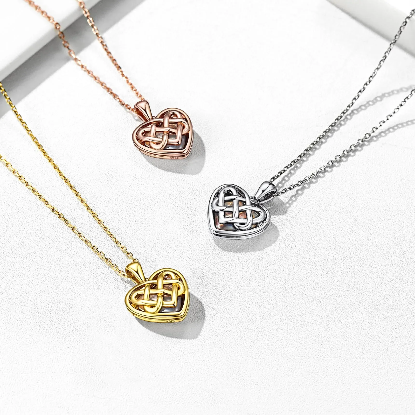 U7 925 Sterling Silver Custom Photo Heart Locket Necklaces for Women Celtic Knot Life Tree Photo Laser Engrave Memorial Jewelry