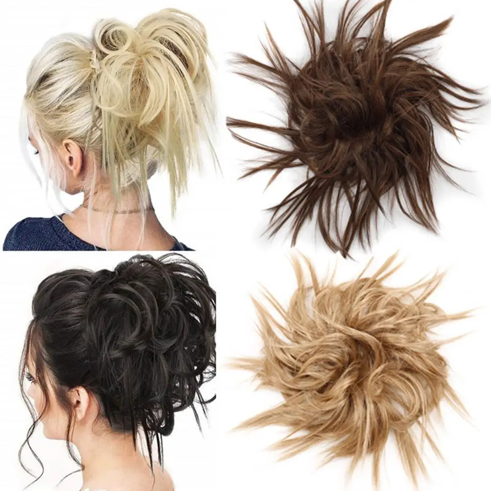 

Synthetic Hair Bun Extensions Messy Curly Elastic Hair Scrunchies Hairpieces Chignon Donut Updo Hair Pieces Wig With Claw Clip