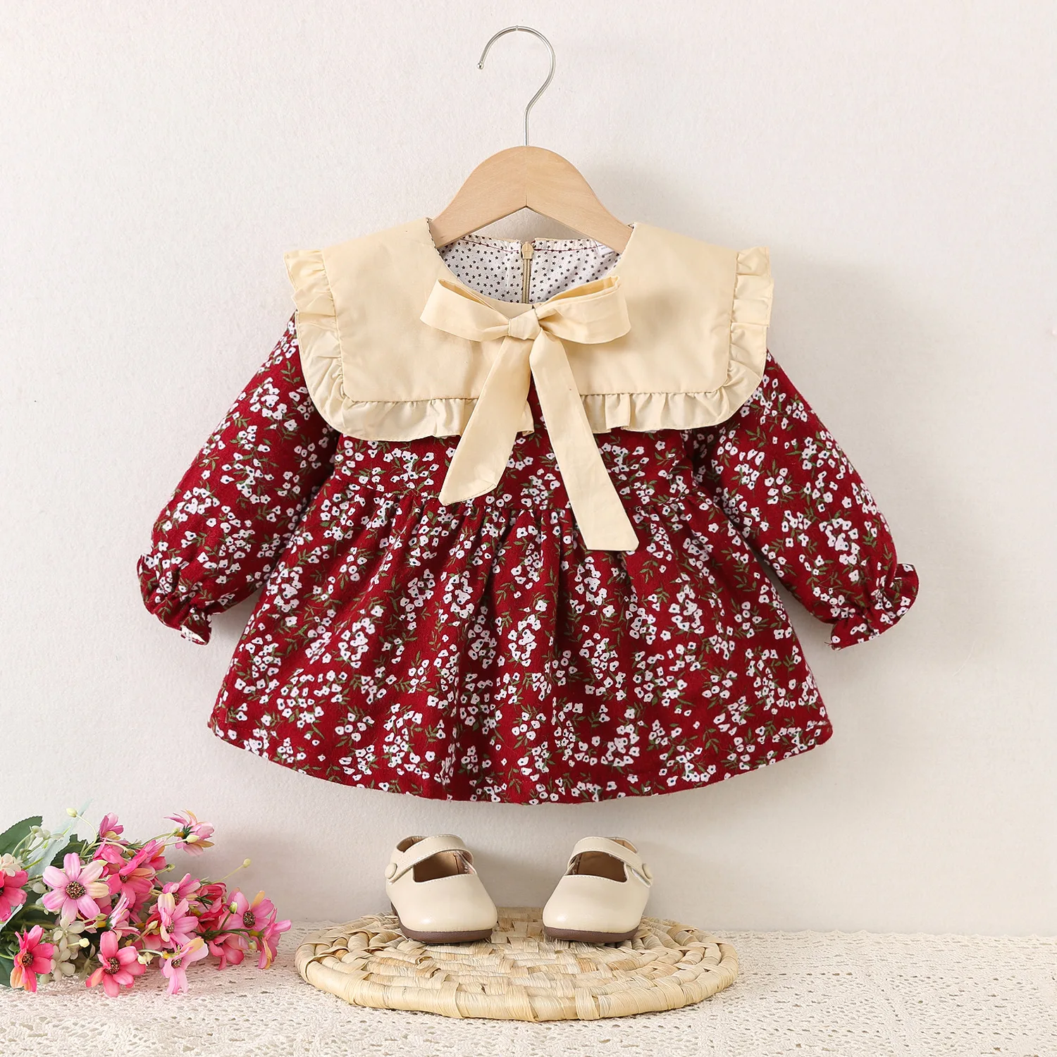 HoneyCherry Children's Wear Girls Autumn Winter New Long Sleeve Dress Baby Girl Baby Flower Princess Dress Girls Clohtes