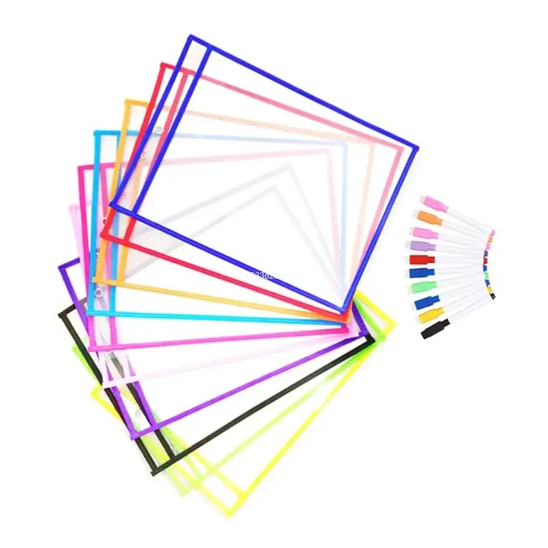 10 قطعة جيوب ورقة العمل قابلة لإعادة الاستخدام حماة ورقة من البلاستيك الشفاف جيب بلاستيكي مقاوم للماء مع علامة ، فتحة القلم ،