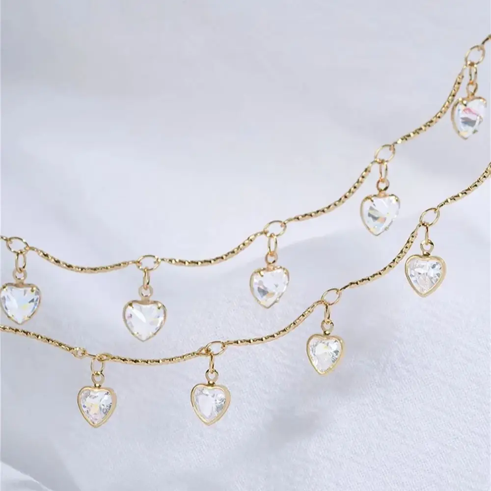 

14K Gold-coated Hanging Zircon Heart Drops Five-pointed Star Flower Bent Bar Chain Diy Handmade Jewelry Loose Chain C005