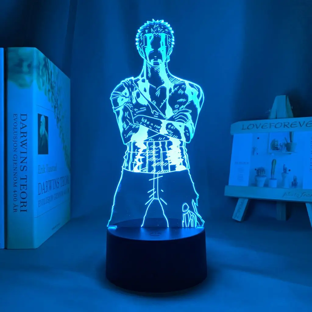 One Piece Roronoa Zoro Anime Cartoon Cute Acrylic Light-Up Stand Creative 2D Bedroom Atmosphere Night Light Ornament Gift view 4