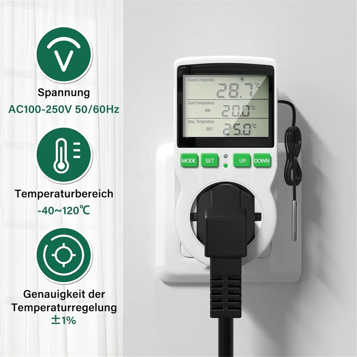 Розетка для термостата BISM, розетка для цифрового регулятора температуры 16A, ЖК-экран, нагрев и охлаждение, термостат для рептилий, вилка европейского стандарта
