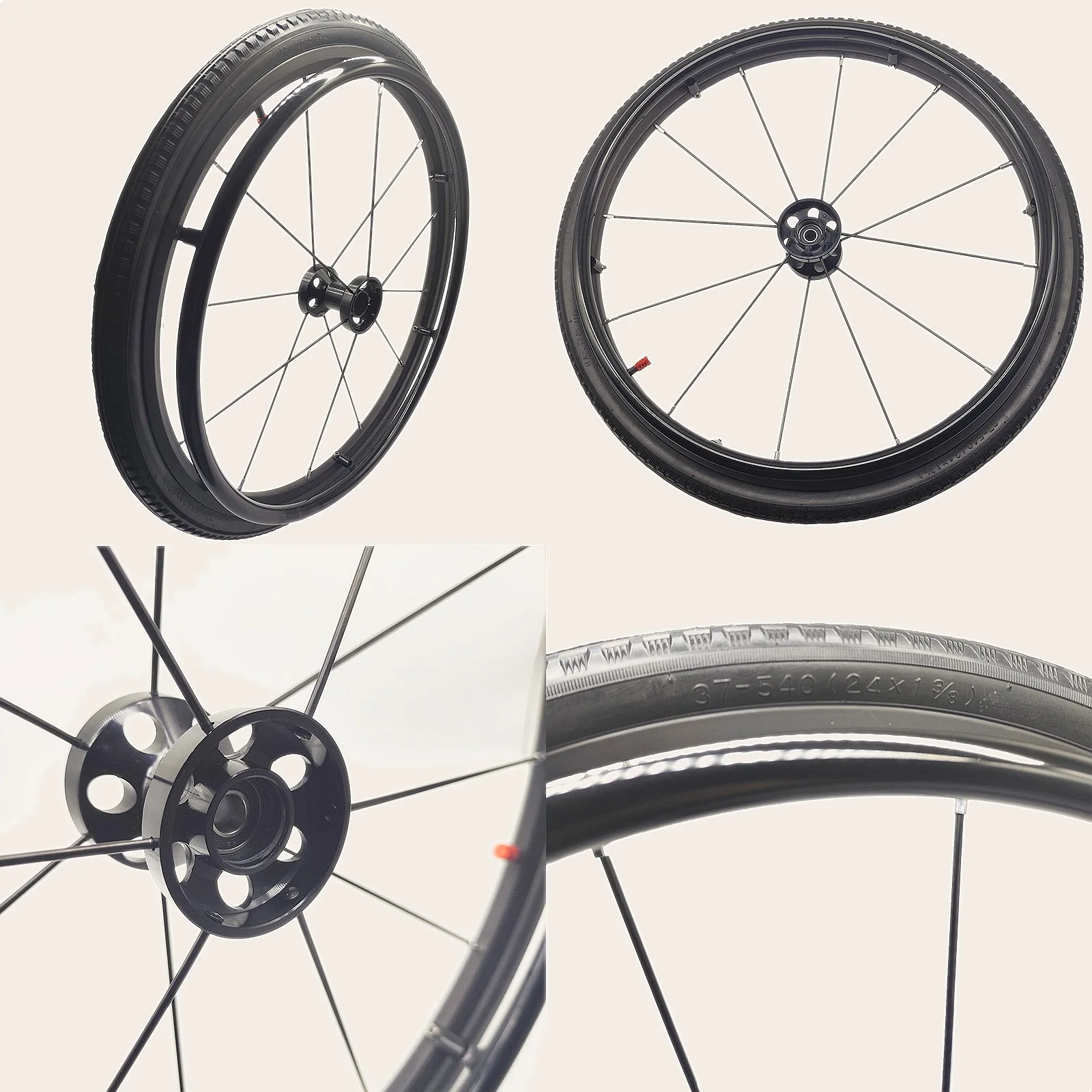 

24X 1 3/8inch Wheelchair Rear Wheels Aluminum Alloy Hub Inflatable Tire Quick Installation Set