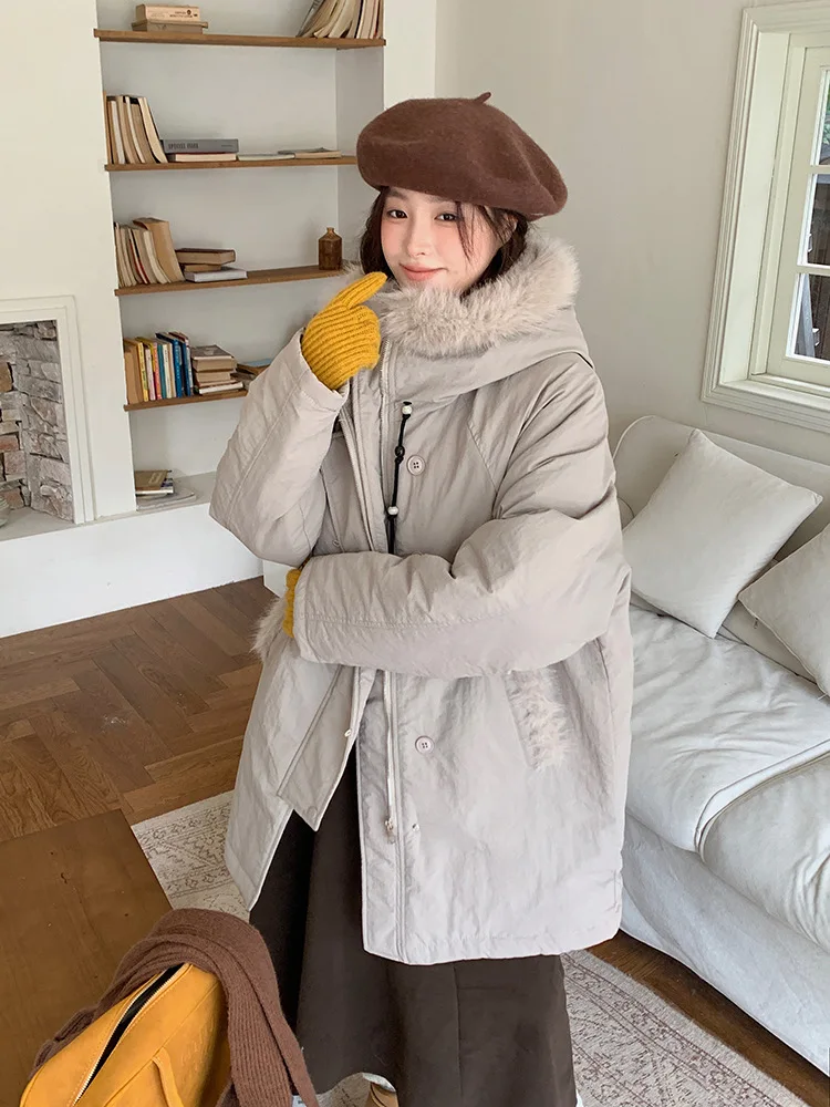 

Parkas Elegant Womens Winter Warm Extended Streetwears Charm Cashmere Standneck Splice Panelled Tied Cropped Non-Hooded Literary