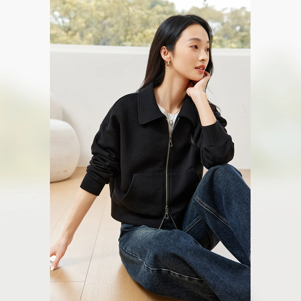 VIMLY, chaquetas cortas informales para mujer, otoño 2025, nuevos abrigos con diseño de cremallera, prendas de vestir de punto de manga larga lisas simples para mujer M8608