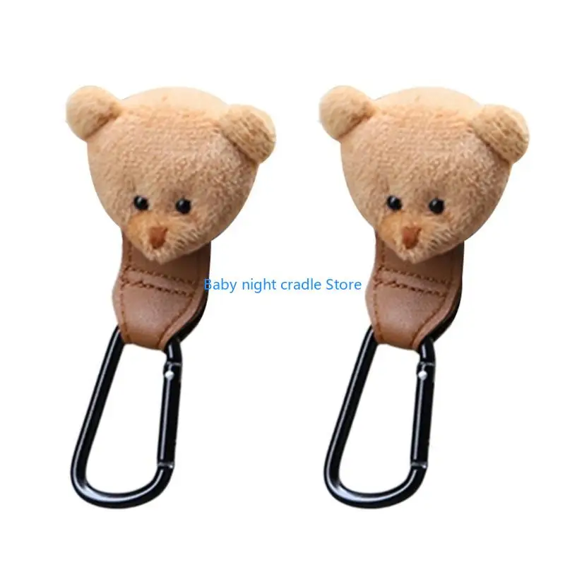 

J2FF 2Pcs Baby Stroller Hook Lovely Bear Toddlers Cart Organiser Bag Storage Hanger Rack Infant Cart Essential Part