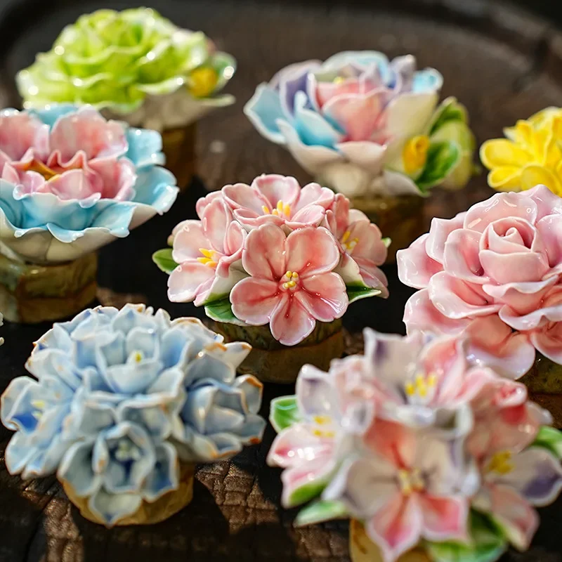 Ceramic Immortal Flower Hand-squeezed Ceramic Art Simulation Flower Home Decoration Desktop Dresser Small Ornament