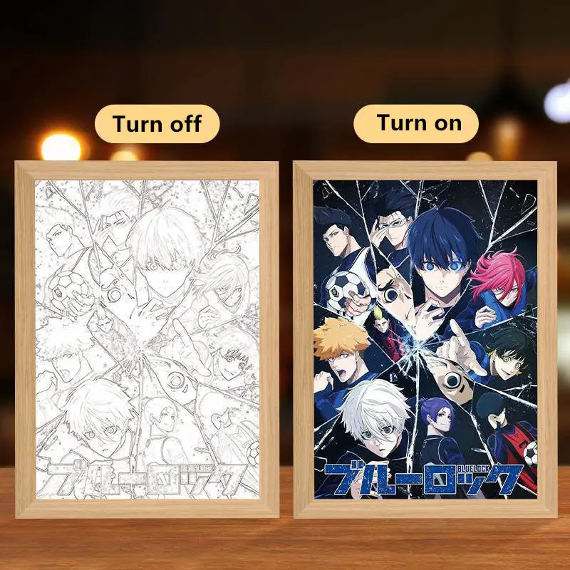 Anime cerradura azul Isagi Yoichi pintura con luz Led nivelación individual marco de dibujos animados lámpara de noche decoración de mesa de habitación juguetes para niños regalo para seguidores