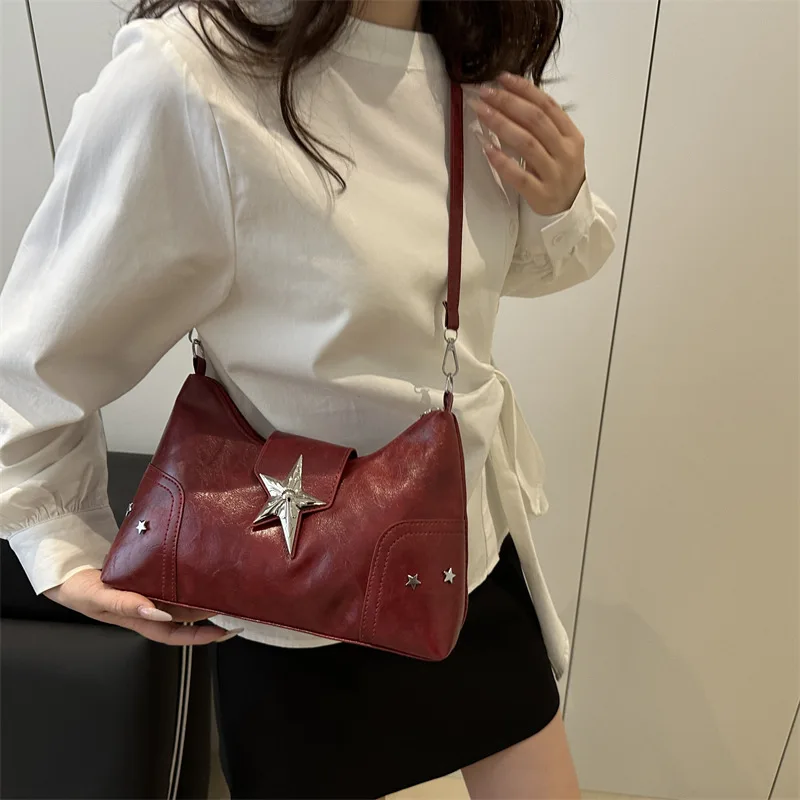 Y2K Korean Gothic Star Girl Black Bag Aesthetic Vintage Fairy Grunge Punk Goth Purse Shoulder Handbags Bucket Tote Bags Women