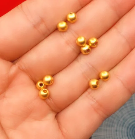 24k pure gold beads 999 real gold jewelry parts gold loose beads matt surface beads 3mm - 6mm
