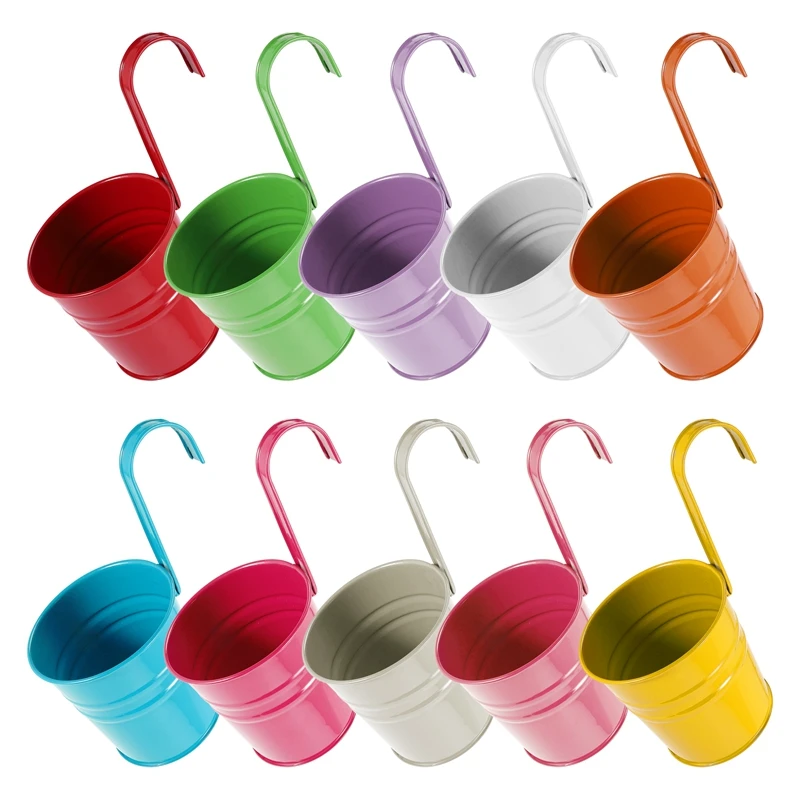 10 Piece 13Cm Balcony Pot Flower Pot Hanging Pot Balcony Garden Pots Wall Planter With Mini Tool