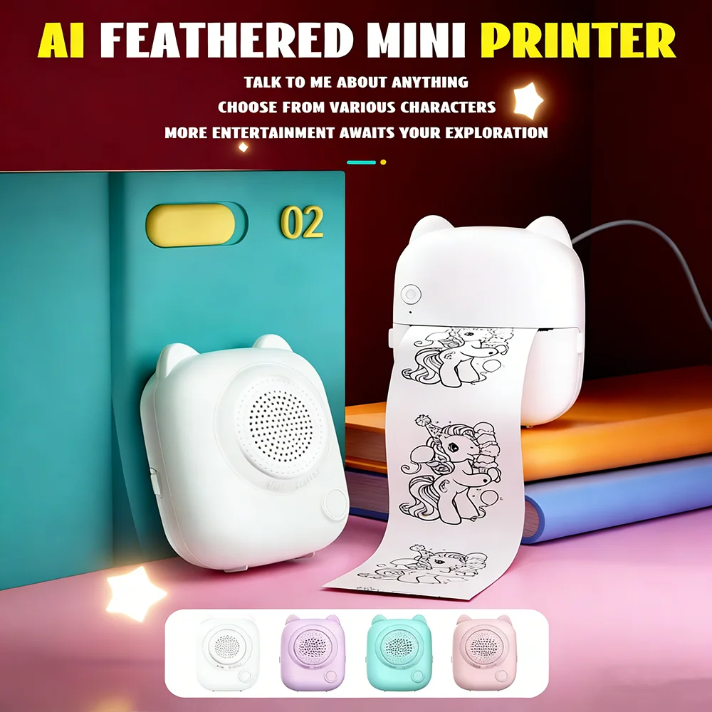 AI Pocket Printer with Voice Printing AI Photo Generation & AI Learning Portable Smart Mini Printer for Students Office Home Use