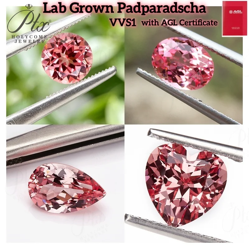 Lab Grown Padparadscha Loose Stone Round Pear Oval Heart Cut VVS1 DIY for Jewel Making Selectable AGL Certificate Charms Beads