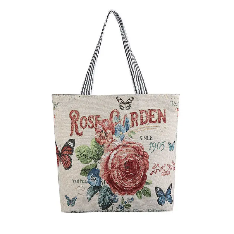 

Linen Embroidered Canvas Bag Ethnic Style Shoulder Bag Women's Beach Bag Fashion Large Capacity Sail
