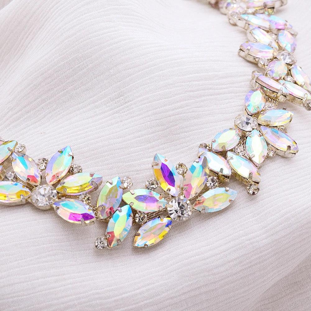 45-90cm shiny AB Large Crystal Iris Water Drop Gold and silver rhinrhinide lace metal chain wedding shoes decorative accessories