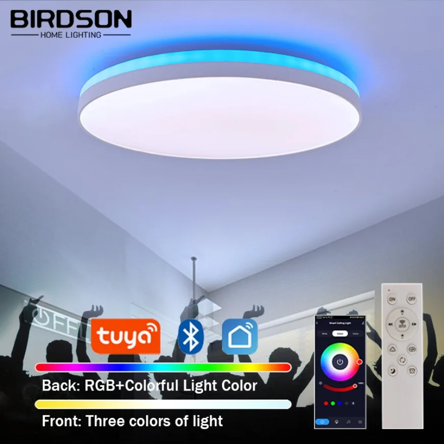 TUYA APP Intelligent LED Ceiling Light RGB Backlight Color Illumination Bluetooth Remote Control Dimmable Decorative Light