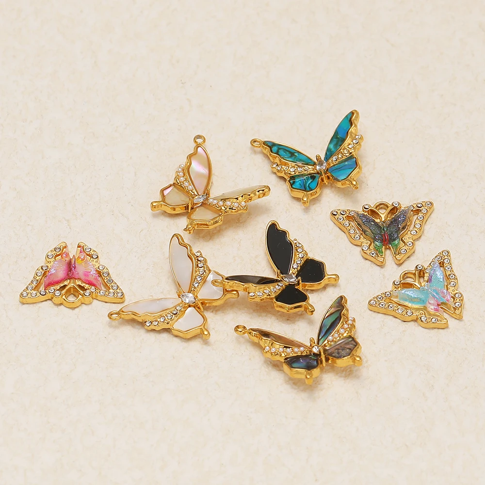 4 Stück Edelstahl-Strass-Schmetterlingsanhänger, Muschel-Anhänger für DIY-Halsketten, Armbänder, Schmuckzubehör, Ohrringe, Schmuckherstellung – Detail 5
