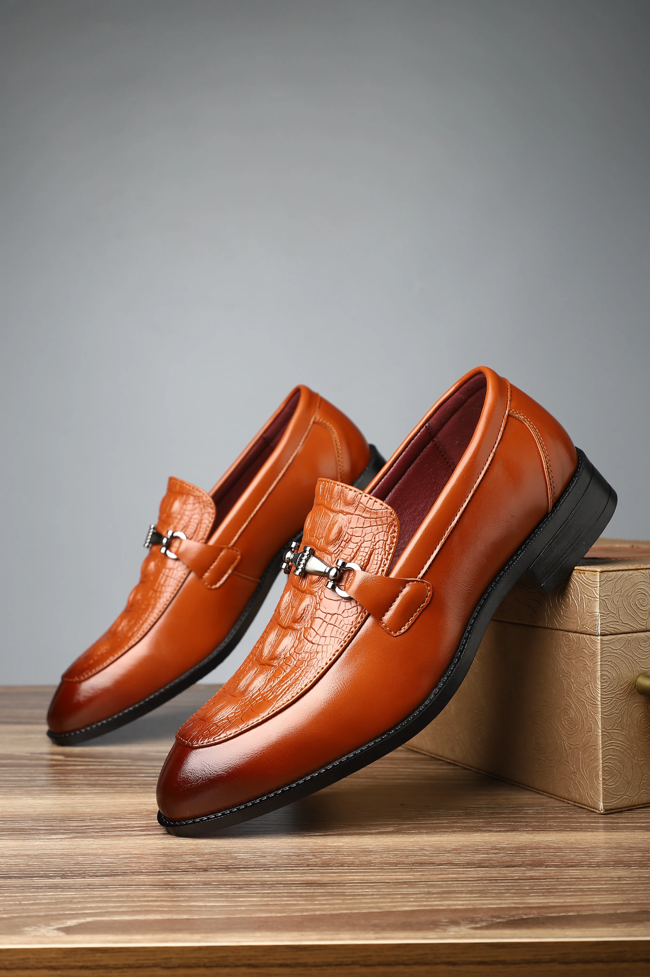 

British Horsebit Crocodile Embossed Loafers Luxury Business Dress Shoes