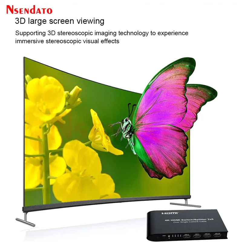 4K HDMI موسع استقبال 60 متر 100 متر أكثر من RJ45 Cat6 2 في 6 خارج HDMI التبديل الفاصل 2x6 HDMI الصوت والفيديو الجلاد محول
