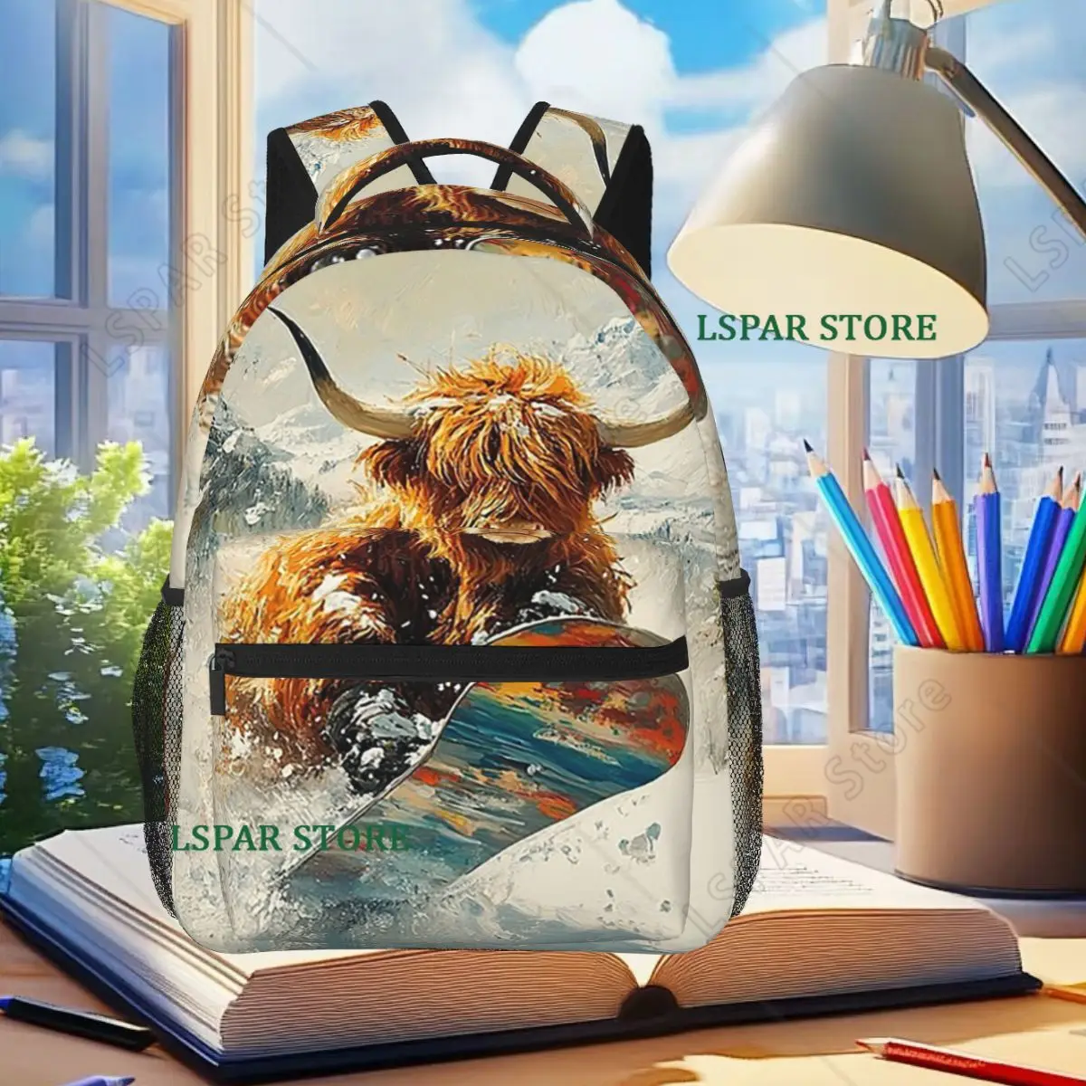 

Highland Cow In The Snow Backpack Student Boys Girls BookBag Children School Bag Computer Shoulder Bags for Men Women