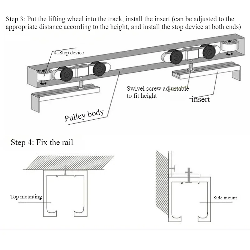 2pcs 50cm Sliding Rail Lifting Rail Sliding Door Aluminum Alloy Wooden Door Fittings Thickened Up Rail Door PulleyTrack