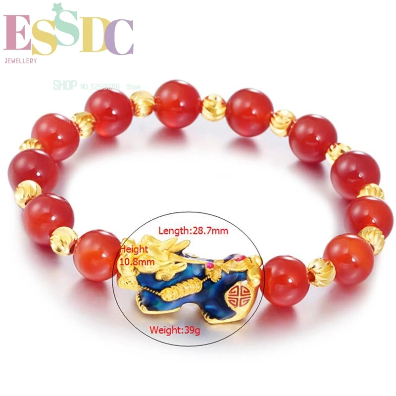 Wholesale Fashion Women's Sand Gold Change Color Pixiu Charm 10mm Red Onyx Beads Bracelets Bring Wealth Birthday Gift